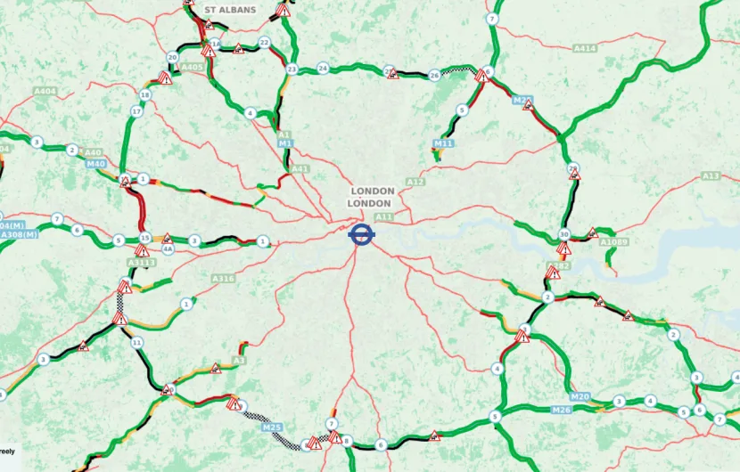 Map of junctions blocked on the M25 due to Just Stop Oil protestors