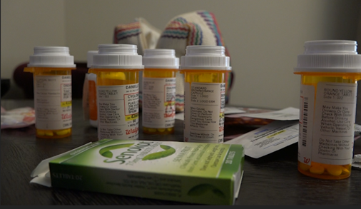 Pill bottles containing prescription medication to treat endometriosis 